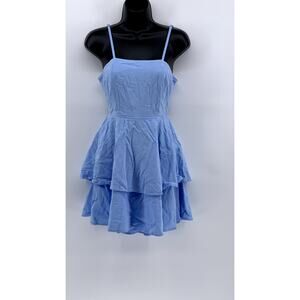 UNBRANDED Women's Blue Back-Tie Tiered Mini Dress SZ S